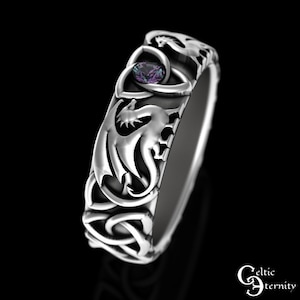Alexandrite His Hers Dragon Wedding Ring Set, Sterling Matching Norse ...