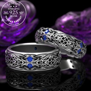 Sapphire Matching Ring Set, Sterling Celtic Wedding Ring Set, Celtic Matching Wedding Rings, Irish Matching Ring Set, Ring Set, 1468 1804