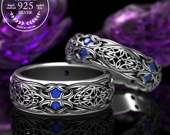 Sapphire Matching Ring Set, Sterling Celtic Wedding Ring Set, Celtic Matching Wedding Rings, Irish Matching Ring Set, Ring Set, 1468 1804