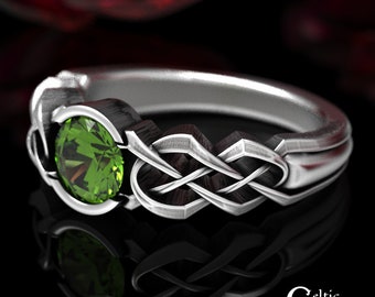 Silver Peridot Engagement Ring, Sterling Silver Celtic Engagement Ring, Peridot Wedding Ring, Celtic Knot Ring, Peridot Engagement Ring, 414