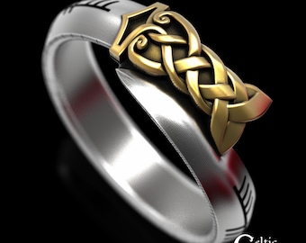Sterling + 10K Gold Ogham Ring, 2tone Irish Wedding Ring, Ogham Wedding Ring, Celtic Druid Ring, Viking Wedding, Celtic Wedding Band, 1892