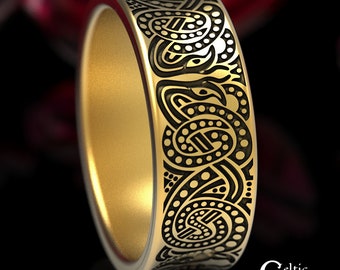 Ancient Snake Ring, Gold Ouroboros Ring, Mens Viking Ring, Gold Viking Ring, Viking Wedding Band, Jormungand Ring, Gold Snake Ring, 1588