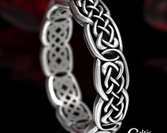 Silver Knotwork Ring, Braided Celtic Wedding Band, Sterling Silver Celtic Wedding Band, Womans Silver Ring, Celtic Woven Wedding Ring, 1581