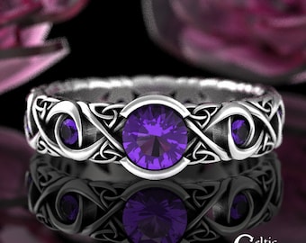 Amethyst Celtic Engagement Ring, Sterling Amethyst Womens Ring, Womens Wedding Band, Amethyst Celtic Ring, Amethyst Engagement Ring, 1741