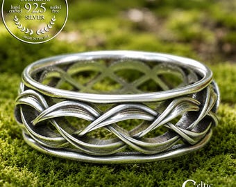 Sterling Men's Celtic Wedding Band, Silver Irish Braided Ring, Traditional Scottish Groom Ring, Simple Knotwork Weave Jewelry, 1329