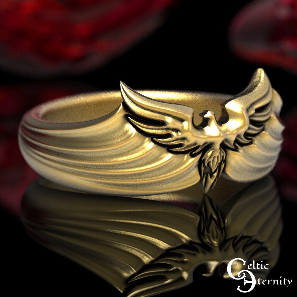 Acrobatiek handelaar Puno Phoenix Gold Ring, Platinum Bird Ring, Viking Mens Ring, Gold Bird Ring,  Mens Phoenix Ring, Gold Raven Ring, Phoenix Rising Ring, 1594