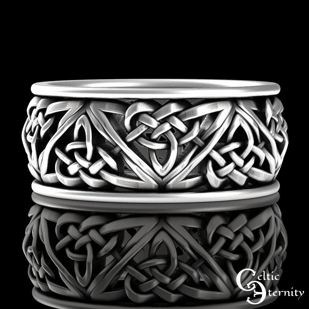 Mens Wide Celtic Band, Sterling Heart Knot Ring, Heavy Irish Wedding Band,  Silver Woven Ring, Braided Heart Wedding Ring, 925 Ring, 9105