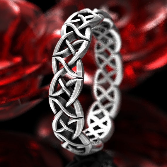 Sterling Heart Ring, Silver Celtic Wedding Band, Celtic Knot Wedding Ring, Sterling Celtic Ring, Silver Knotwork Ring, Woven Ring, 1073
