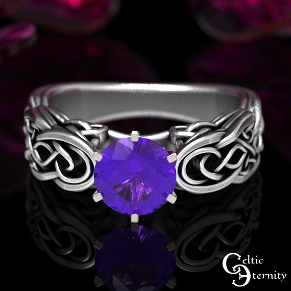 Sterling Knotwork Engagement Ring, Amethyst Celtic Engagement Ring, Trinity Engagement Ring, Celtic Trinity Wedding Ring, Trinity Ring, 1649
