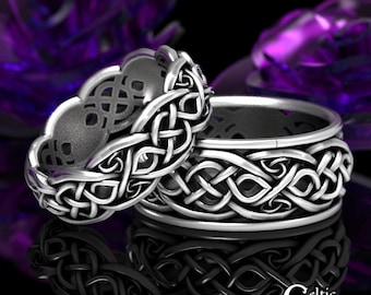Matching Celtic Wedding Bands, Sterling Silver Celtic Rings, His Hers Wedding Set, Sterling Ring Set, Matching Wedding Bands, 1057 1095