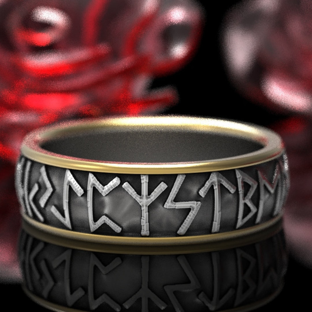 Ring 2 Runes Two Tone Sterling + 10K Gold Rune Ring, Viking Rune Ring, Viking ...