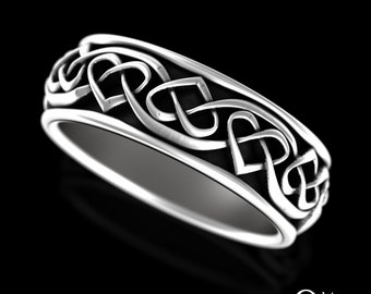 Sterling Silver Irish Woven Ring, Heart Knot Wedding Band, Silver Welsh Heart Wedding Ring, 925 Mens Scottish Heart Solid Ring, 3159