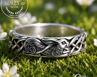 Woman's Bunny Ring in Sterling, Silver Celtic Rabbit Wedding Band, Irish Spring Bride Ring, Fertility Jewelry, 2140