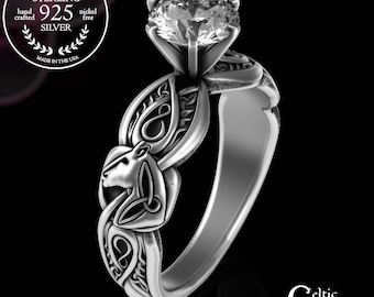 Bridal Horse Engagement Ring, Sterling Moissanite Horsemanship Ring, Womans Equestrian Wedding Ring, Silver Cowgirl Ring, Horse Riding, 3059