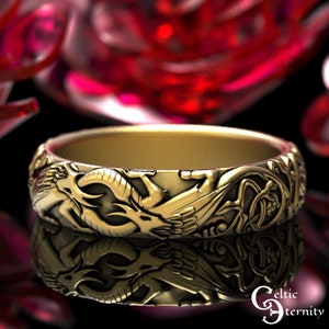 Gold Celtic Dragon Wedding Ring, Womens Wedding Band, Norse Wedding Ring, Viking Wedding Ring, Platinum Dragon Ring, Gold Dragon Ring, 1803