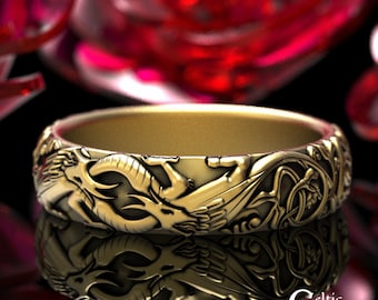 Gold Celtic Dragon Wedding Ring, Womens Wedding Band, Norse Wedding Ring, Viking Wedding Ring, Platinum Dragon Ring, Gold Dragon Ring, 1803