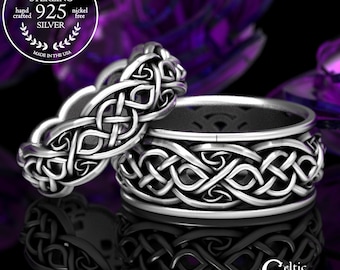 Matching Celtic Wedding Bands, Sterling Silver Celtic Rings, His Hers Wedding Set, Sterling Ring Set, Matching Wedding Bands, 1057 1095