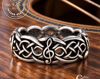 Musical Wedding Ring, Infinity Symbol Ring, Celtic Sterling Silver Ring, Music Note Ring, Musical Wedding Ring, Silver Music Note Ring, 1207