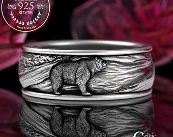 Sterling Papa Bear Ring, Bear Spirit Animal Jewelry, Silver Rocky Mountain Black Bear Ring, Shamanic Warrior Ring, Grizzly Bear Ring, 3292