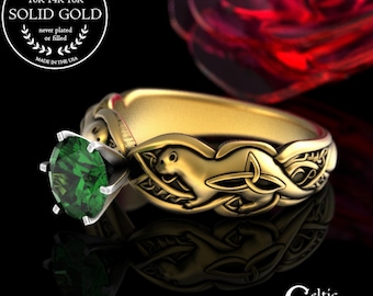 Gold River Otter Solitaire Engagement Ring, Emerald Otterkin Ring, Celtic Water Weasel Proposal Ring, 10K 14K 18K Welsh Engagement, 3060