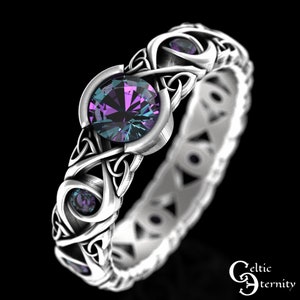 Celtic Alexandrite Engagement Ring, Sterling Alexandrite Ring, Alexandrite Wedding Ring, Womens Alexandrite Ring, Silver Bridal Ring,  1741