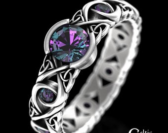 Celtic Alexandrite Engagement Ring, Sterling Alexandrite Ring, Alexandrite Wedding Ring, Womens Alexandrite Ring, Silver Bridal Ring,  1741