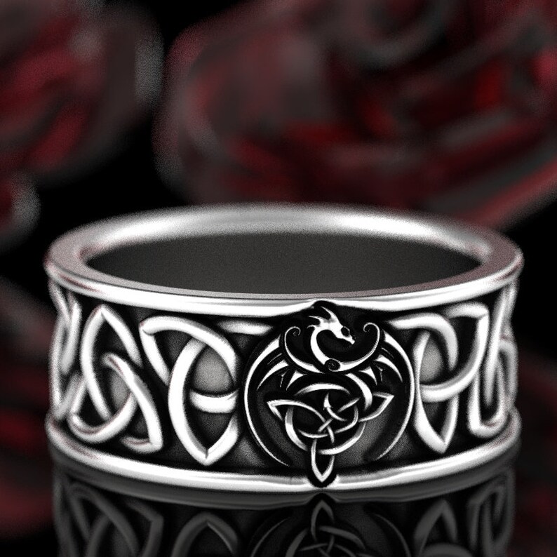 Celtic Dragon Ring Sterling Knot Ring Dragon Knot Wedding Etsy