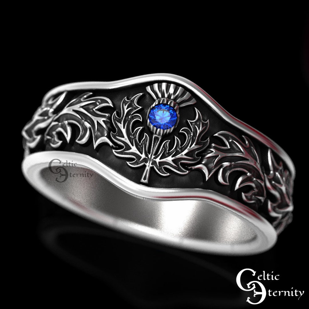 Sapphire Scottish Thistle Ring Sterling Silver Thistle Ring - Etsy