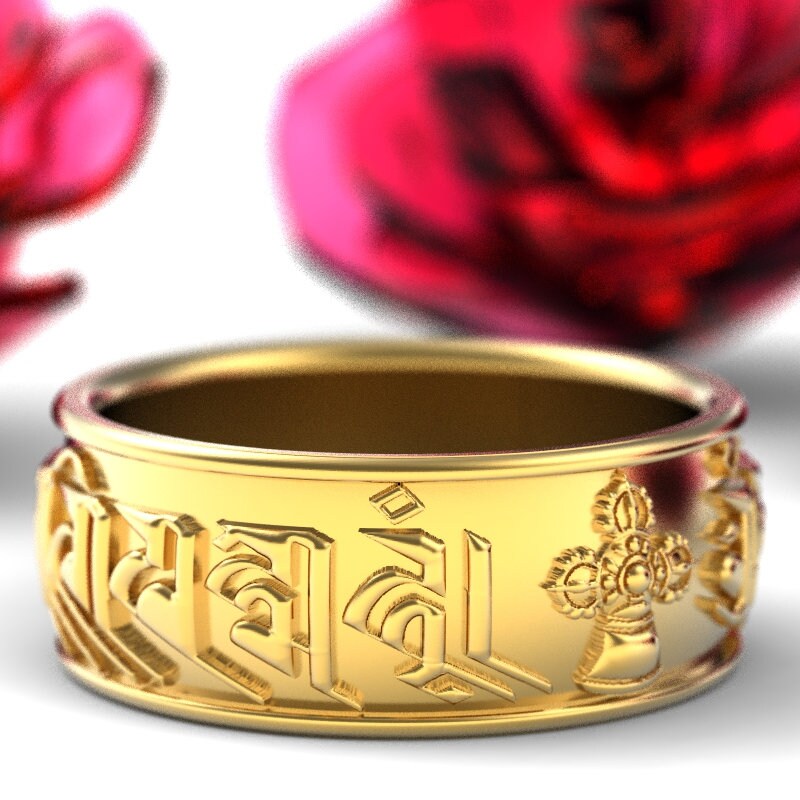 RESERVED FOR Jeanne 18K Gold Custom Buddhist Mantra Ring, Buddhist