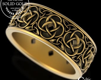 14K Gold Groom's Traditional Irish Knotwork Wedding Band, White Gold Men's Welsh Four-Strand Weave Ring, Platinum Celtic Anniversary, 2081