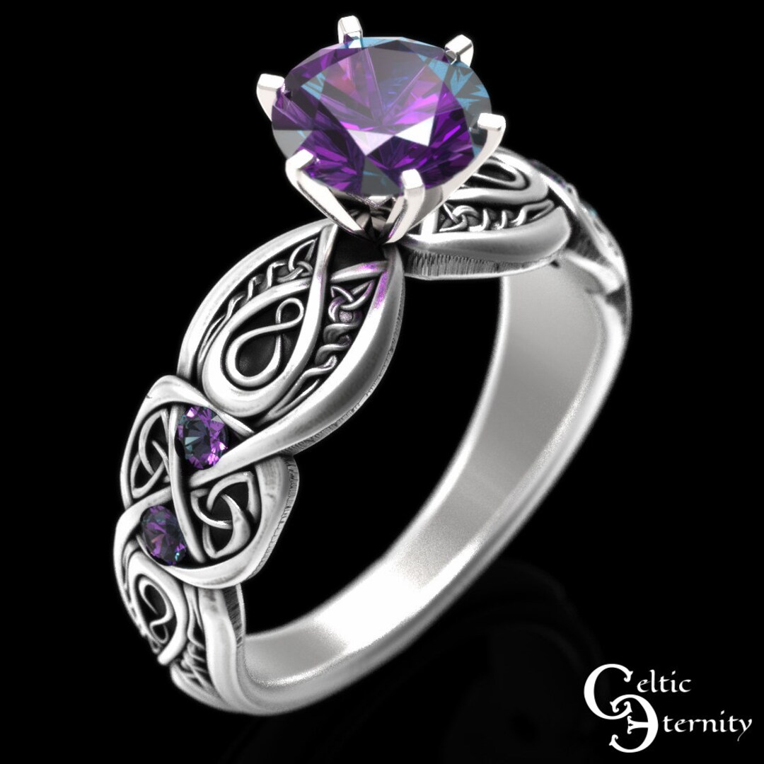 Sterling Alexandrite Celtic Engagement Ring, Infinity Engagement Ring