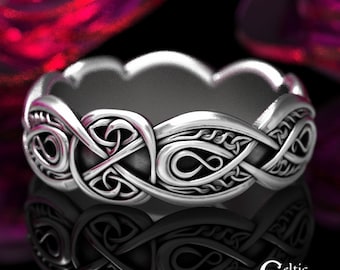 Celtic Trinity Ring, Sterling Silver Celtic Wedding Ring, Intricate Celtic Silver Ring, Ornate Silver Ring, Sterling Infinity Ring, 1412