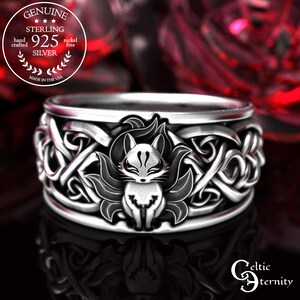 Anillo celta de zorro kitsune, anillo kitsune de plata de ley, anillo de boda de zorro kitsune, anillo de zorro de nueve colas, joyería celta de zorro, anillo de zorro, 1395 imagen 4