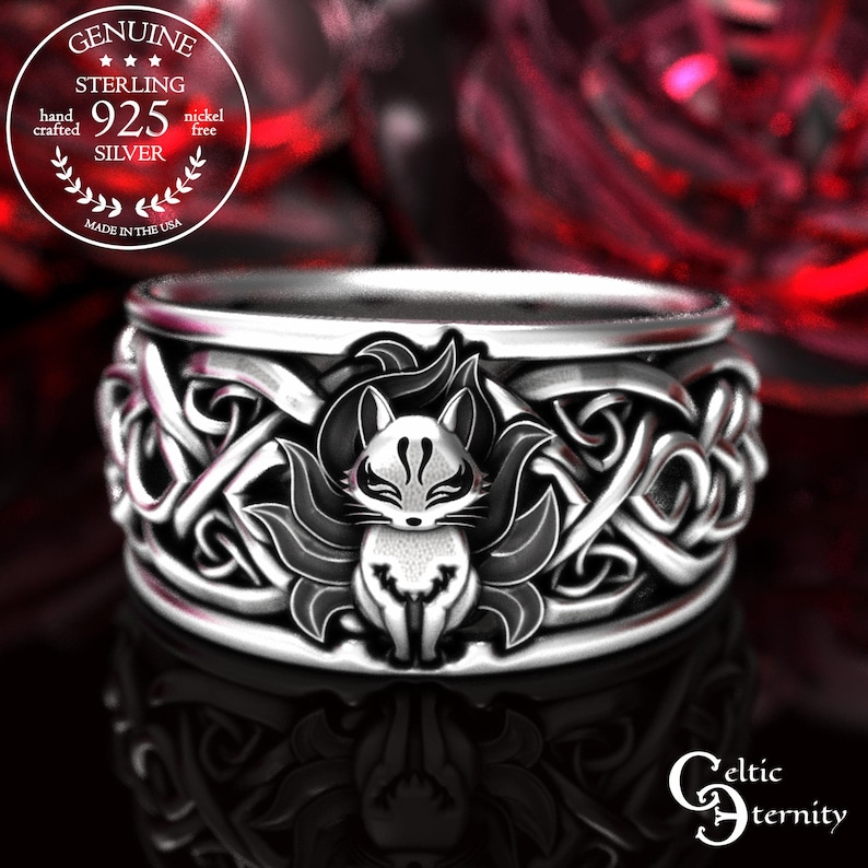 Anillo celta de zorro kitsune, anillo kitsune de plata de ley, anillo de boda de zorro kitsune, anillo de zorro de nueve colas, joyería celta de zorro, anillo de zorro, 1395 imagen 4