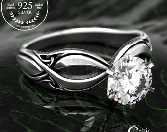 Elegant Sterling Triquetra Engagement Ring, Silver Triad Knot Bridal Solitaire Ring, Sterling Silver Gemstone Unity Knot Proposal Ring, 1994