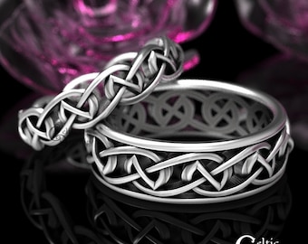 Sterling Celtic Wedding Ring Set, His Hers Wedding Band, Matching Celtic Wedding Ring, Modern Celtic Ring Silver, Infinity Band 516+1425