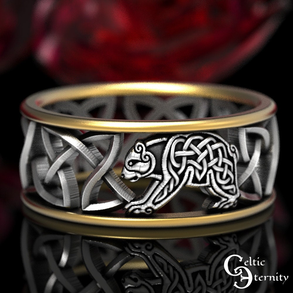 mezelf bagageruimte teer 2 Tone Mens Ring, Celtic Bear Ring, Gold & Sterling Wedding Ring, Mens Celtic Wedding Ring, Gold Bear Ring, Bear Wedding Ring, 1128 mezelf bagageruimte teer 2 Tone Mens Ring, Celtic Bear Ring, Gold & Sterling Wedding Ring, Mens Celtic Wedding Ring, Gold Bear Ring, Bear Wedding Ring, 1128