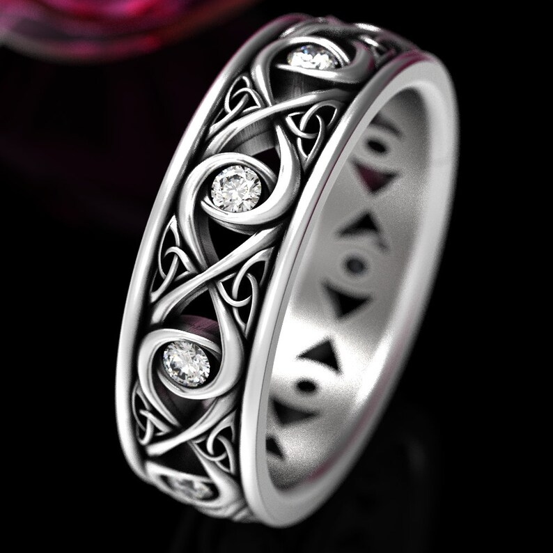 Celtic Moissanite Wedding Ring, Mens Infinity Knot Wedding Band, Sterling Celtic Wedding Ring, Moissanite Wedding Band, Infinity Knot 1410 image 2