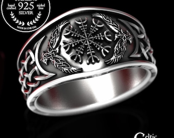 Viking Helm of Awe Ring, Sterling Viking Ring of Protection, Viking Rune Ring, Runes of Protection, Mens Wedding Band in Sterling, 1160