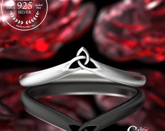 Sterling Accent Ring for Engagement Set, Silver Celtic Stacker Ring, Bridal Chevron Ring, Trinity Stacking Wedding Band, Midi Ring, 2033