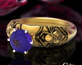 10K Amethyst Spider Ring, 10K Spider Engagement Ring, 14K Gold Spider Engagement, Celtic Spider Engagement, Gold Spider Wedding Ring, 1885