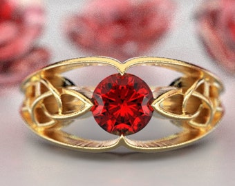 Gold Celtic Engagement Ring, Ruby Engagement Ring, Celtic Ruby Ring, Gold Ruby Ring, Celtic Wedding Ring, Platinum Ruby Engagement Ring,1048