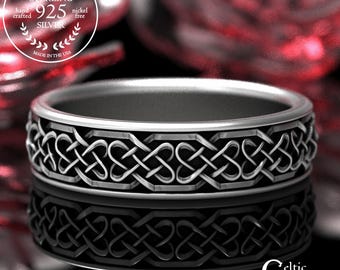 Sterling Silver Celtic Wedding Band, Modern Wedding Band, Heart Knotwork Ring, Man's Infinity Wedding Ring, Silver Celtic Heart Ring 1098