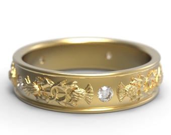 Gold Thistle Ring, Moissanite Wedding Band, Gold Celtic Wedding Ring, Botanical Jewelry, Platinum Wedding Ring, Scottish Thistle Ring, 1781