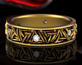 Moissanite Viking Wedding Ring, Gold Valknut Knot Ring, Odin Ring, Viking Rune Ring, Norse Ring, Viking Wedding Band, Pagan Wedding 1376
