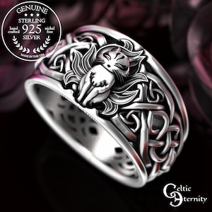 Anillo celta de zorro kitsune, anillo kitsune de plata de ley, anillo de boda de zorro kitsune, anillo de zorro de nueve colas, joyería celta de zorro, anillo de zorro, 1395 imagen 8
