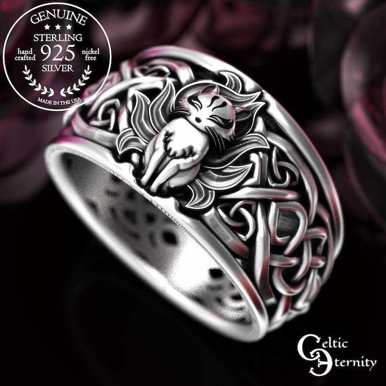Anillo celta de zorro kitsune, anillo kitsune de plata de ley, anillo de boda de zorro kitsune, anillo de zorro de nueve colas, joyería celta de zorro, anillo de zorro, 1395 imagen 8