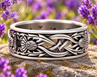 Sterling Men Thistle Ring, Scottish Thistle Wedding Ring, Braided Thistle Ring, Silver Thistle Wedding Ring, Silver Irish Thistle Ring, 1942
