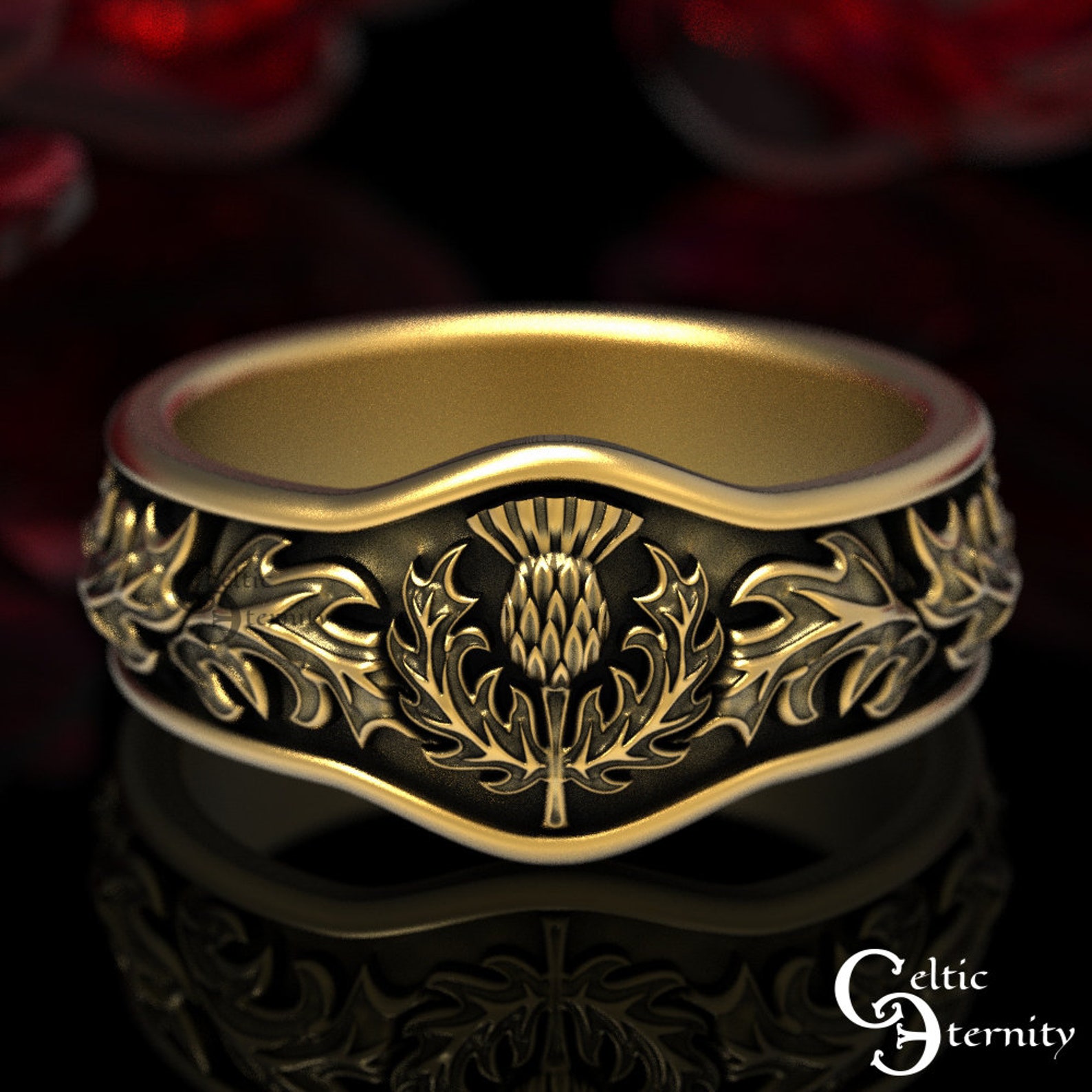 Scottish Gold Thistle Ring Thistle Wedding Band Gold Thistle - Etsy