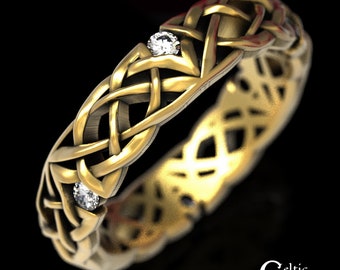 Moissanite Celtic Wedding Band, Thin Gold Ring, Moissanite Wedding Band, Platinum Celtic Ring, Narrow Wedding Band,Classic Wedding Ring,1505